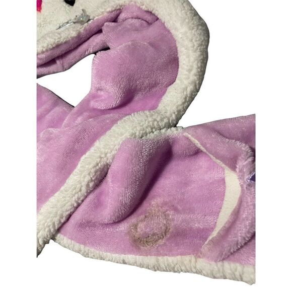 Rainbow Girls Purple White Unicorn Trapper Hat and Mitten Set All In One Size S - Picture 3 of 7